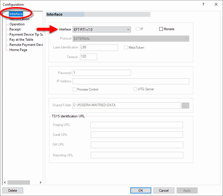 EFT Options - Interface